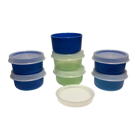 Tupperware Smidget Mini Storage Containers With Lids  Blue & Green Set of 7 - Picture 1 of 7